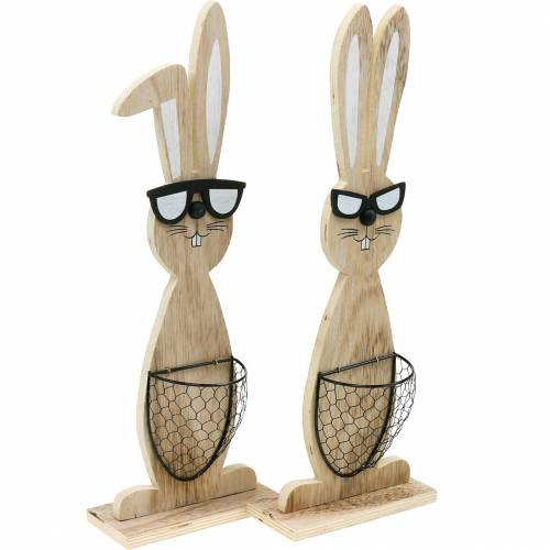 Floristik24 Lapins en bois avec lunettes de soleil et panier nature, décoration de Pâques, figurine de lapin avec panier de plantes, décoration de printemps 2pcs