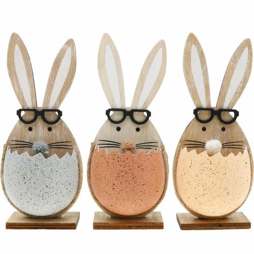 Lapin en bois dans un oeuf, décoration printanière, lapins à lunettes, lapins de Pâques 3pcs