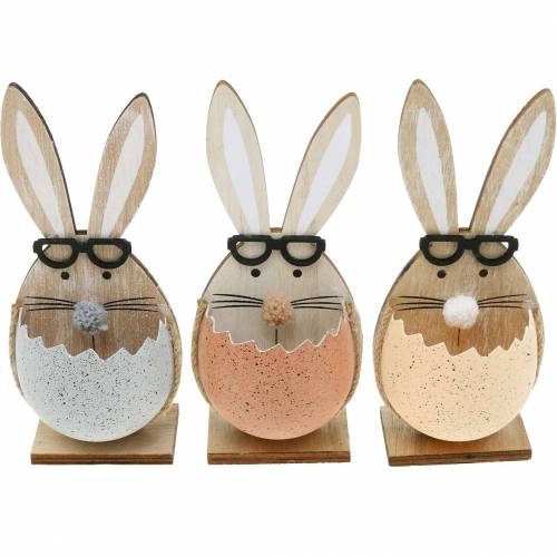 Lapin en bois dans un oeuf, décoration printanière, lapins à  lunettes, lapins de Pâques 3pcs-12295