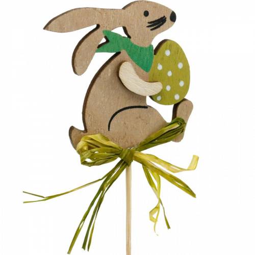 Article Lapin avec oeuf de Pâques sur un bâton, bouchon de fleur de lapin de Pâques, décoration en bois de Pâques, bouchon décoratif, décoration florale 12pcs