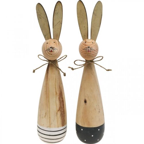 Floristik24 Lapins de Pâques, décoration printanière en bois, Pâques nature, noir et blanc H28cm lot de 2