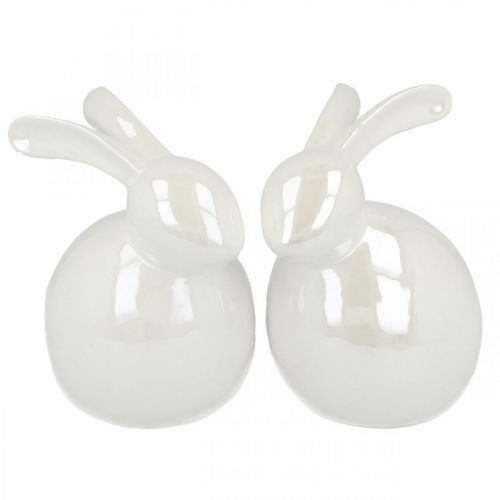 Lapin de Pâques, décoration printanière, lapin déco blanc, nacre H12,5cm 2pcs
