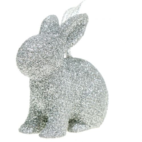 Floristik24 Lapin à accrocher paillettes argent 5cm 8pcs