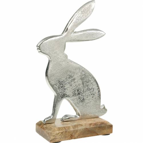 Floristik24 Support de lapin de Pâques avec base en bois Décoration de Pâques en métal de lapin de Pâques