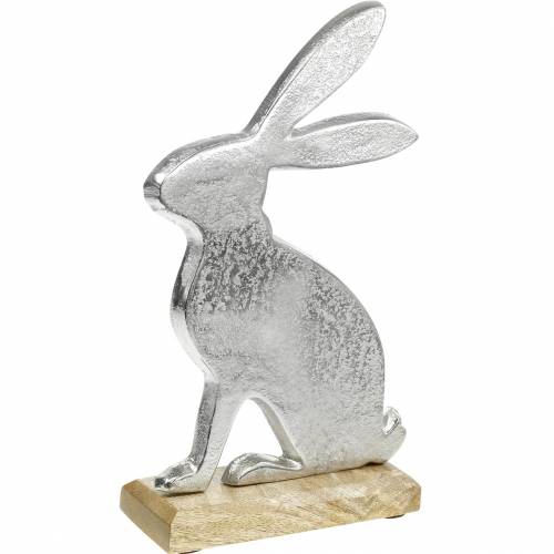 Floristik24 Lapin Métal Argenté Socle Bois Décoration Lapin De Pâques Pâques