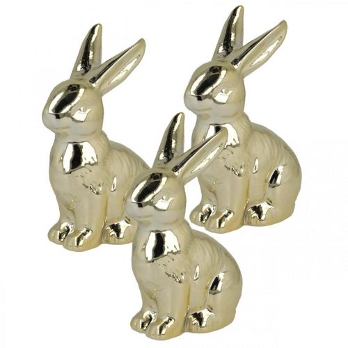 Floristik24 Décoration lapin de Pâques lapin de Pâques lapin doré assis H12cm 3pcs