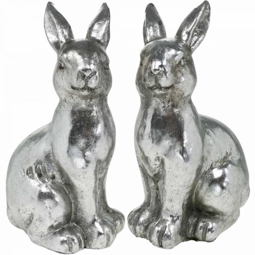 Floristik24 Lapin décoratif assis Décoration de Pâques argent vintage H17cm 2 pcs