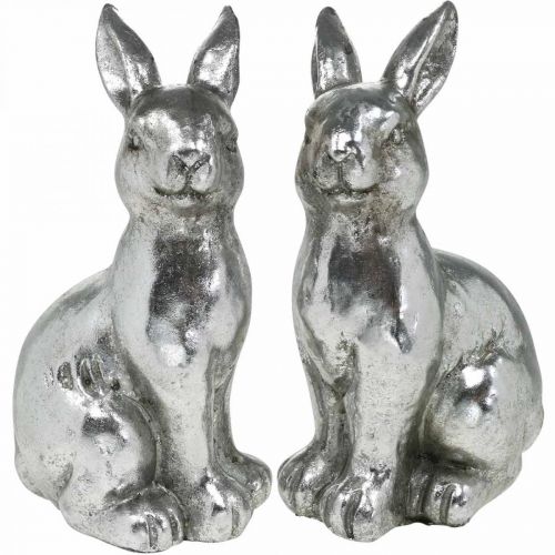 Floristik24 Déco lapin assis décoration de Pâques argent vintage H17cm 2pcs