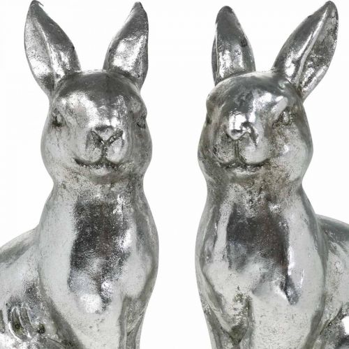 Article Déco lapin assis décoration de Pâques argent vintage H17cm 2pcs