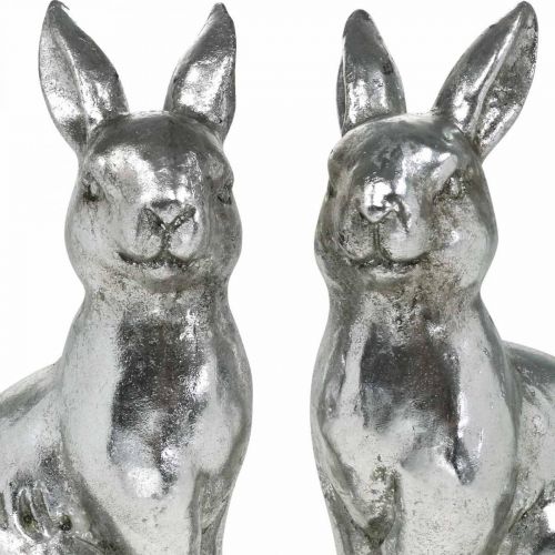 Article Lapin décoratif assis Décoration de Pâques argent vintage H17cm 2 pcs