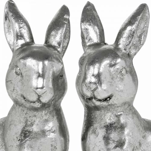 Article Déco lapin assis décoration de Pâques argent vintage H13cm 2pcs