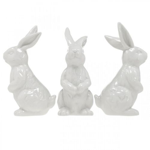 Floristik24 Lapin de Pâques en céramique blanc assis Décoration de Pâques H14,5cm 3pcs