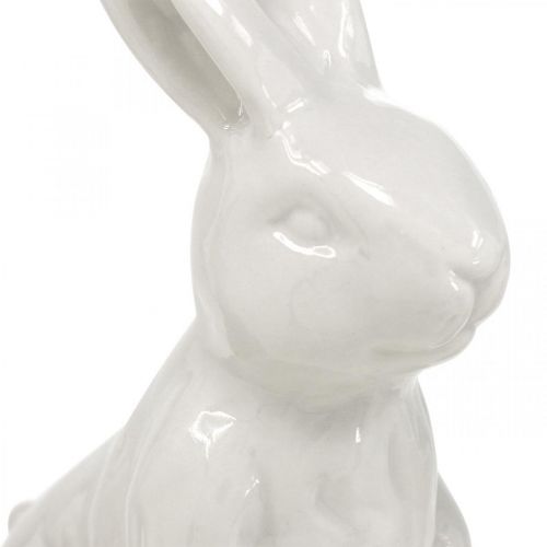 Floristik24 Lapin de Pâques en céramique blanc assis Décoration de Pâques H14,5cm 3pcs