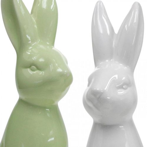 Floristik24 Lapin Céramique Blanc, Crème, Vert Lapin de Pâques Déco Figurine H13cm 3pcs