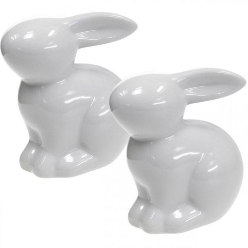 Floristik24 Lièvre décoratif lapin de Pâques blanc en céramique assis H8,5cm 4pcs