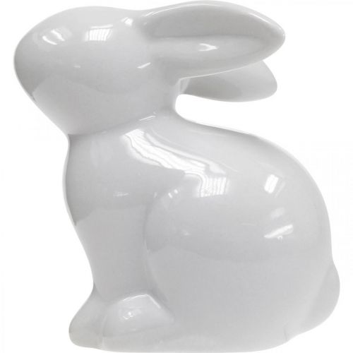 Floristik24 Lièvre décoratif lapin de Pâques blanc en céramique assis H8,5cm 4pcs