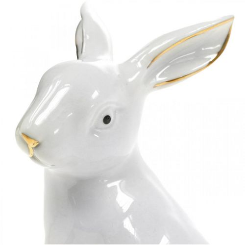 Article Lapin de Pâques blanc-doré, décoration printanière, figurine en céramique blanche, dorée H13cm 2pcs