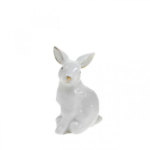 Floristik24 Décoration de Pâques en céramique, lapin de Pâques blanc doré, H 7,5 cm, 4 pièces