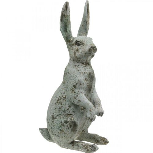 Lapin de Pâques aspect béton, décoration printanière aux accents dorés, figurine de jardin aspect vintage H42cm