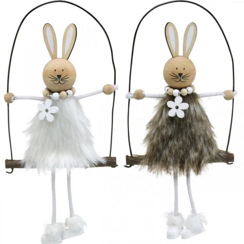 Floristik24 Lapin sur balançoire Décoration de fenêtre lapin de Pâques Pâques H26cm lot de 2