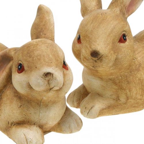 Floristik24 Lapin de Pâques couché marron paire de lapins en céramique figure décorative 15.5cm 2pcs