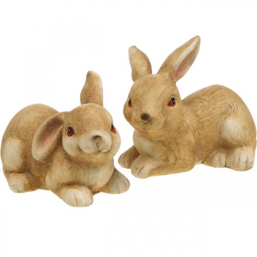 Lapin de Pâques couché marron paire de lapins en céramique figure décorative 15.5cm 2pcs