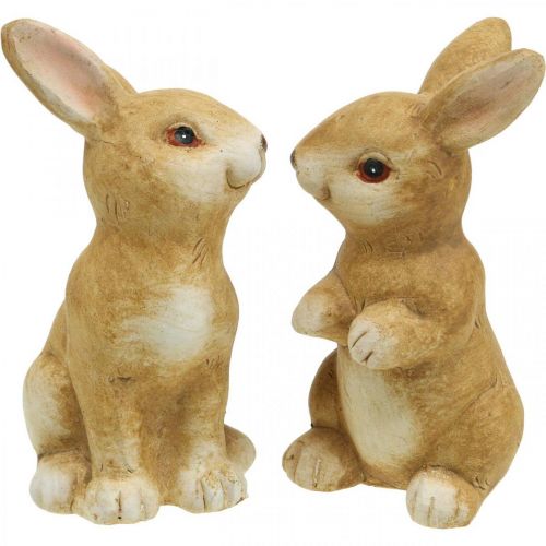 Floristik24 Lapin assis, décoration en céramique, Pâques, paire de lapins marron H15cm lot de 2