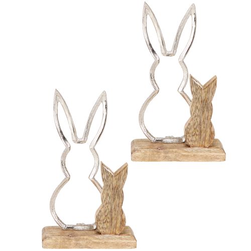 Article Lapin décoratif en métal et bois – Figurine de Pâques moderne au design naturel 22 cm 2 pcs