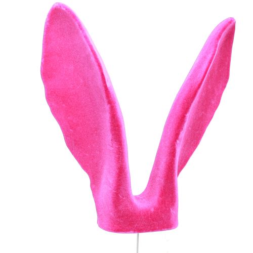 Floristik24 Oreilles décoratives de lapin roses pour Pâques en bâtonnet floqué H56cm