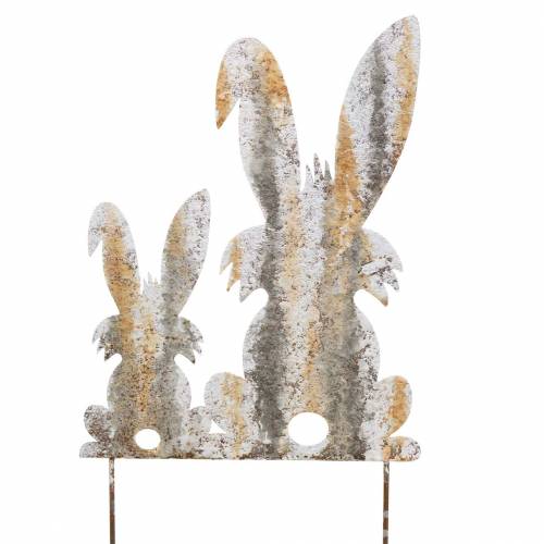 Floristik24 Décoration de Pâques lapin avec enfant à coller rouille aspect bouleau métal 25×32cm