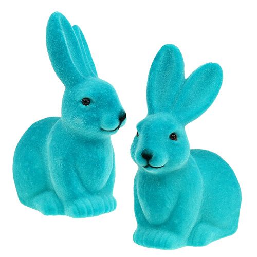 Floristik24 Lapins floqués 15,5 cm turquoises 4 p.