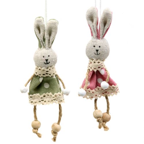 Floristik24 Tissu lapin à suspendre rose/vert 12cm 6p