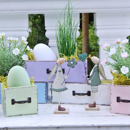 Floristik24 Décoration de table de Pâques en métal Printemps Lapin de Pâques Couple Décoration de table Vert Beige L29.5/31.5cm Lot de 2