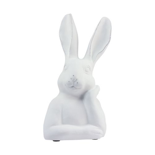 Floristik24 Lapin décoration lapin pierre artificielle blanche pensant 18×12,5×30,5cm