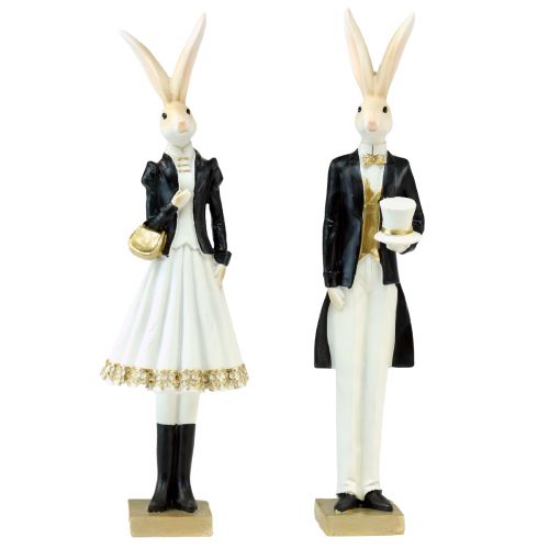 Floristik24 Décoration lapin paire de lapins noir or blanc décoration de table H32cm 2pcs