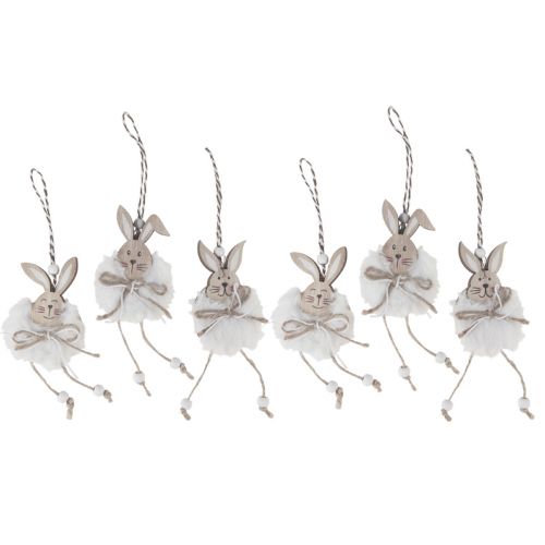 Lapins lapins décoratifs en bois à suspendre blanc naturel 5cm×12cm 6pcs