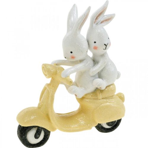 Décoration printanière à paillettes, lapin sur trottinette, décoration Pâques H9cm L7.5cm 3 pièces