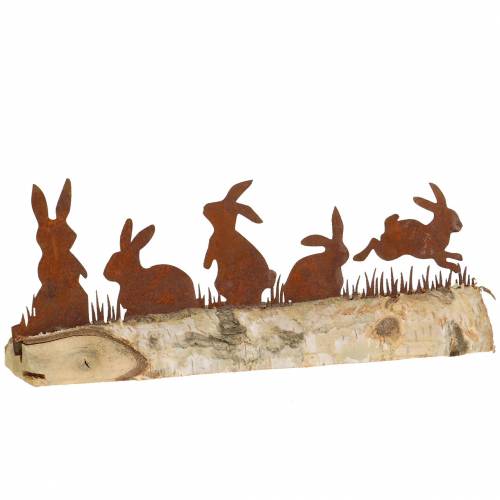 Floristik24 Famille de lapin métal rouille sur socle bois bouleau 25cm H9cm