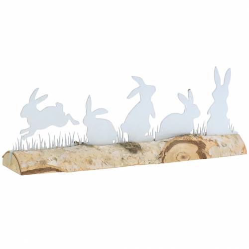 Floristik24 Lapin famille métal blanc sur socle bois bouleau 25cm H9cm