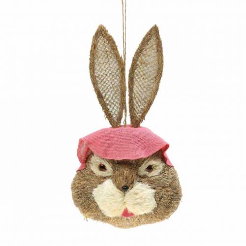 Tête de lapin déco Pâques à suspendre paille H32cm