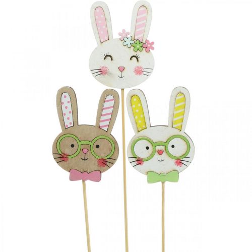 Décoration drôle de lapin de Pâques tête de lapin sur bâton décoration florale 7cm 12pcs