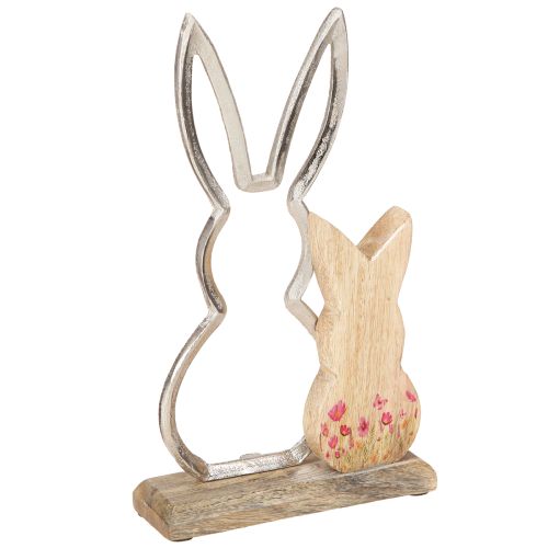 Lapin mère avec enfant lapin décoration argent naturel 26,5cm