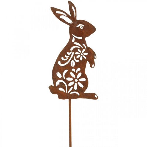 Piquet de jardin rouille lapin fleur motif décoration de  jardin Pâques 9 × 15 cm-03038