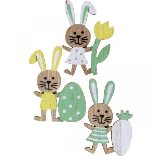 Floristik24 Décoration à disperser de Pâques, lapins avec œuf, fleur et carotte, lapin de Pâques, pièces à disperser avec point de colle H5cm 48 pièces