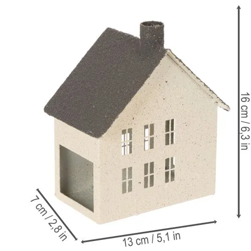 Lanterne maison en métal beige et gris 16 cm | Floristik24.fr
