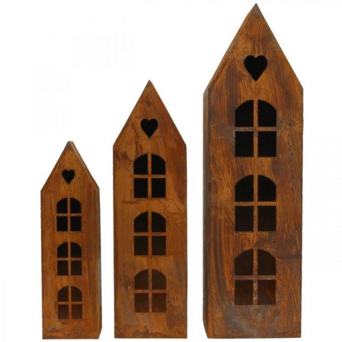 Floristik24 Lanterne maison métal décoration maison fenêtre patine lot de 3