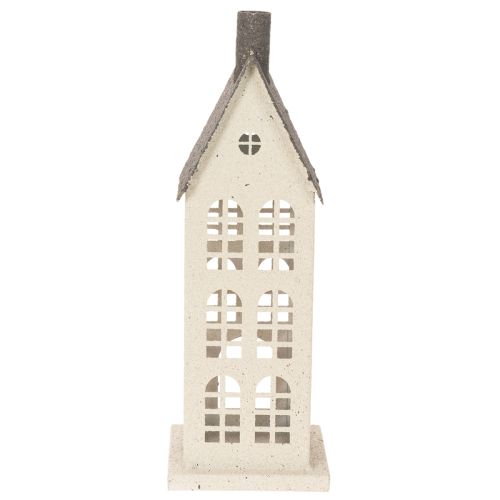 Maison décorative en métal avec fenêtres et cheminée 28 cm beige et gris | Floristik24.fr