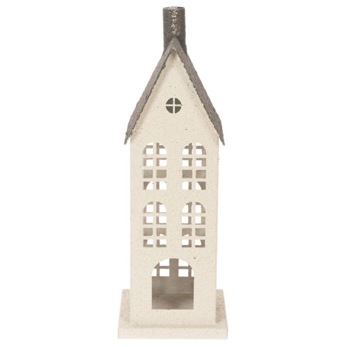 Maison décorative en métal avec fenêtres et cheminée 28 cm beige et gris | Floristik24.fr