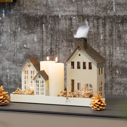 Maison décorative en métal avec cheminée et fenêtres 24 cm | Floristik24.fr