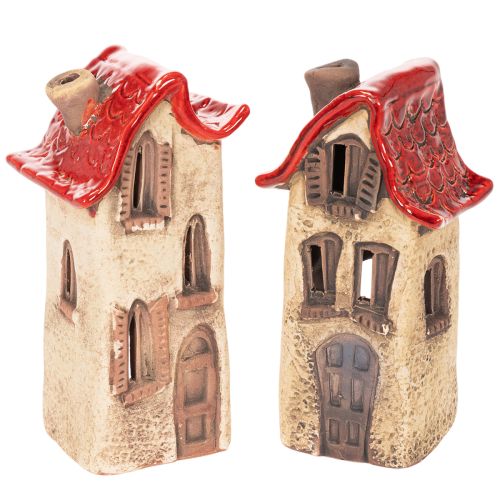 Maison décorative en céramique avec toit rouge, maison lumineuse, 15 cm, lot de 2 acheter | Floristik24.fr